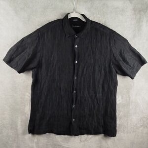 Jhane Barnes Shirt Mens 2XL Black Silk Linen Blend Short Sleeve Crinkle Button